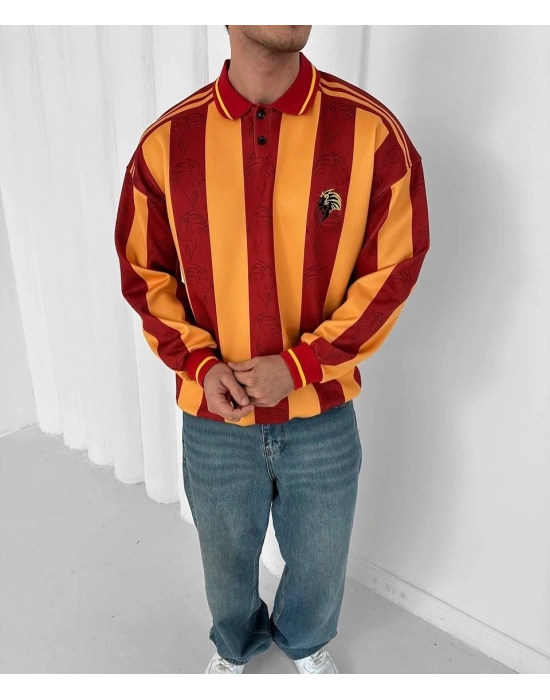 Taraftar Şardonlu Unisex Polo Yaka Sweatshirt Galatasaray