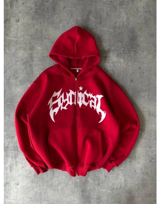 Taşlı Şardonlu Unisex Hırka Kırmızı