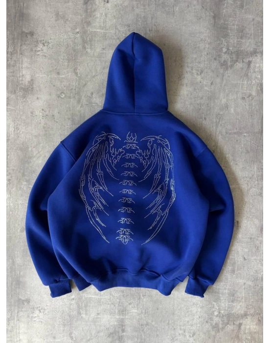 Taşlı Şardonlu Unisex Hırka Mavi