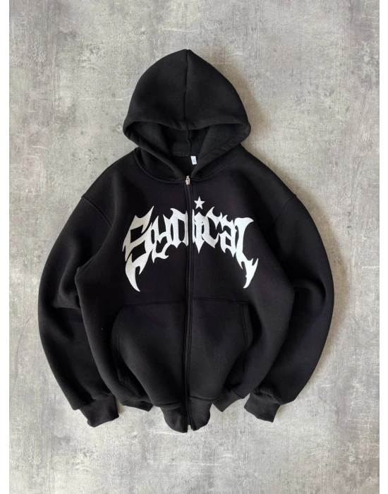 Taşlı Şardonlu Unisex Hırka Siyah