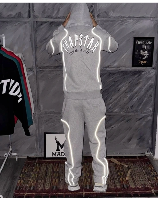 Trap Reflektör Detay Unisex Eşofman Takım Gri