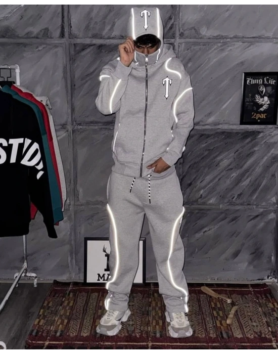 Trap Reflektör Detay Unisex Eşofman Takım Gri