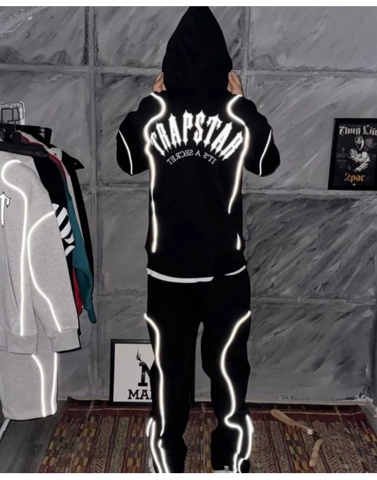 Trap Reflektör Detay Unisex Eşofman Takım Siyah