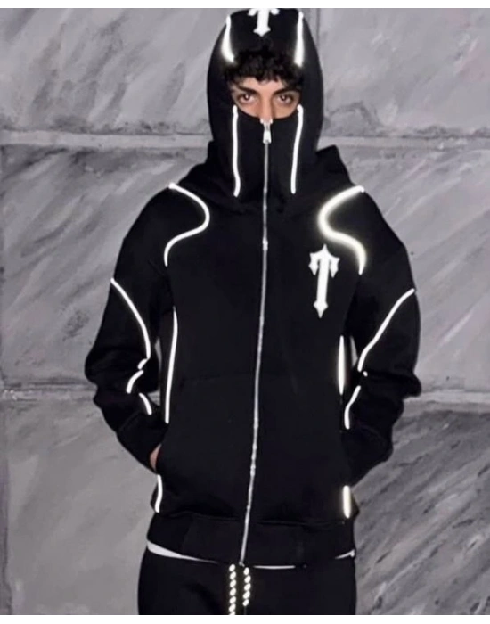 Trap Reflektör Detay Unisex Eşofman Takım Siyah
