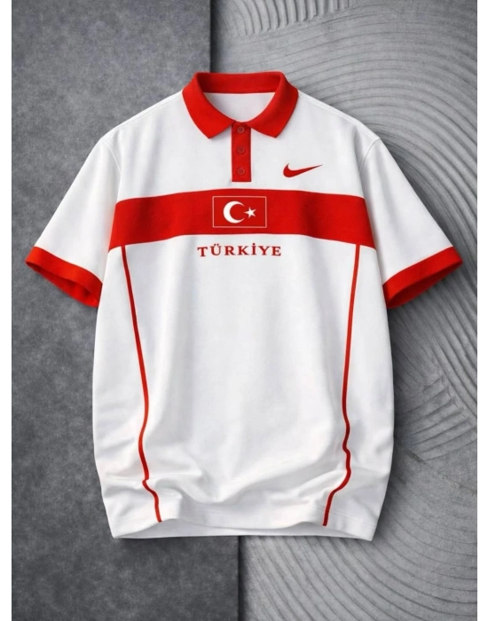 Unisex Polo Yaka TRK Tshirt Beyaz