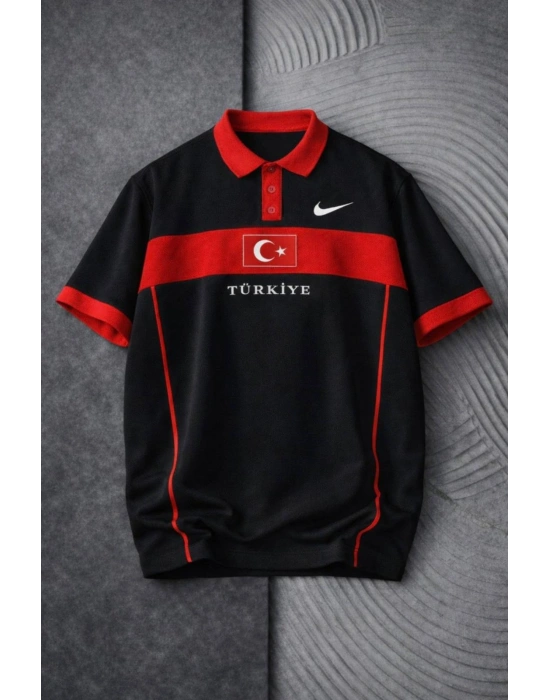 Unisex Polo Yaka TRK Tshirt Siyah