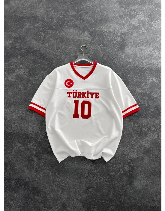 V Yaka Unisex TRK Tshirt Beyaz