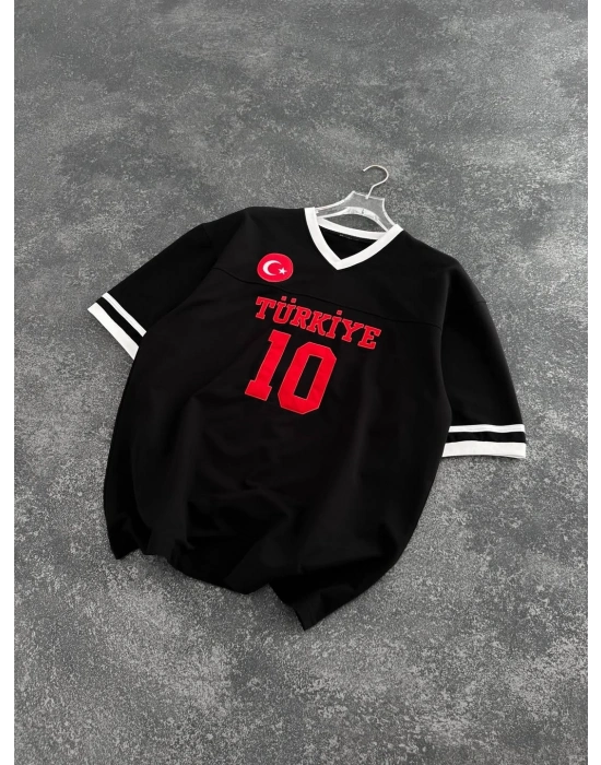 V Yaka Unisex TRK Tshirt Siyah