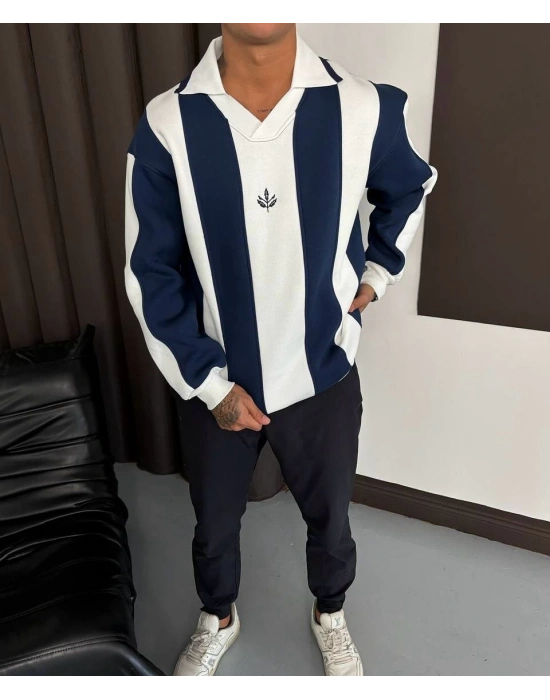 Yeni Sezon Polo Yaka Unisex Şardonlu Sweatshirt