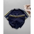 Çizgili Unisex Oversize Tshirt - Lacivert