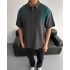 Omuz Detay Şık Polo Yaka Tshirt - Gri