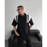 Omuz Detay Şık Polo Yaka Tshirt - Siyah