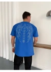 Taşlı Oversize Unisex Tshirt Mavi