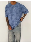 SW Yıkamalı Oversize Unisex Tshirt Mavi
