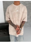 SW Yıkamalı Oversize Unisex Tshirt Bej