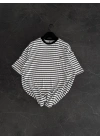 SW Çizgili Oversize Unisex Tshirt Beyaz