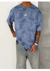Basic Yıkamalı NK Oversize Tshirt Mavi