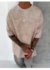 Basic Yıkamalı NK Oversize Tshirt Bej