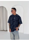 Basic Yıkamalı NK Oversize Tshirt Lacivert