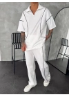 Fermuar Detay Unisex Eşofman Takım Beyaz