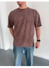 Basic Yıkamalı Oversize Tshirt Kahverengi