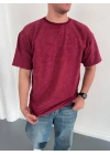 Basic Yıkamalı Oversize Tshirt Bordo