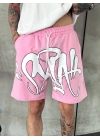 Baskı Detay Unısex Şort Pembe