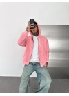 BASİC OVERSİZE ŞARDONLU HIRKA PEMBE