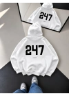 247 OVERSİZE KAPÜŞONLU SWEATSHİRT BEYAZ