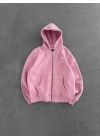 YIKAMALI KAPÜŞONLU OVERSİZE HIRKA PEMBE
