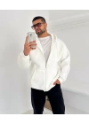 Basic Şardonlu Unisex Hırka - Beyaz