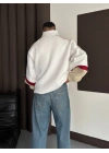 DİK YAKA ŞARDONLU SWEATSHİRT Beyaz
