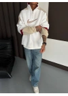 DİK YAKA ŞARDONLU SWEATSHİRT Beyaz