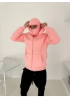 Hoddie Kar Maske Hırka Pembe