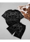 lightening unisex oversize şortlu takım - Siyah