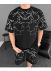 lightening unisex oversize şortlu takım - Siyah