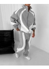Parçalı Fermuarlı Şardonlu Unisex Eşofman Takım Gri
