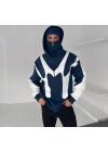 Parçalı Kar Maske Unisex Şardonlu Hırka Mavi
