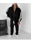 Şerit Detay Şardonlu Unisex Eşofman Takımı - Siyah