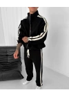 Şerit Detay Şardonlu Unisex Eşofman Takımı - Siyah