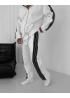 Şeritli Şardonlu Unisex Eşofman Takım - Beyaz