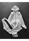 Şeritli Şardonlu Unisex Eşofman Takım - Beyaz