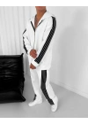 Şeritli Şardonlu Unisex Eşofman Takım - Beyaz