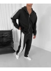 Şeritli Şardonlu Unisex Eşofman Takım - Siyah