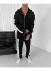 Şeritli Şardonlu Unisex Eşofman Takım - Siyah