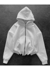 Yarasa Kalıp Kapüşonlu Şardonlu Unisex Hırka Beyaz