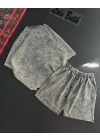 Yıkamalı Unisex Şortlu Takım - Gri