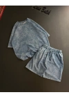 Yıkamalı Unisex Şortlu Takım - Bebe Mavisi