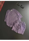 Yıkamalı Unisex Şortlu Takım - Mor