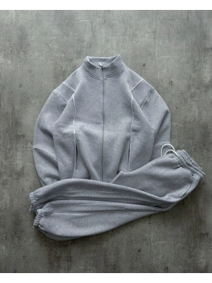 Biyeli Unisex Şardonlu Eşofman Takımı Gri